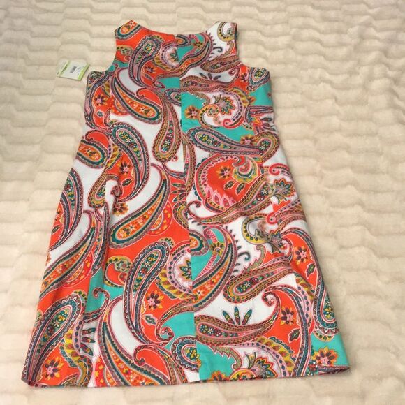 Anne Klein Paisley Shift Dress Front Pockets Sz 4 - Picture 5 of 5